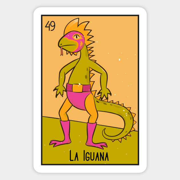 La Iguana // Mexican Luchador Loteria Card Sticker by SLAG_Creative